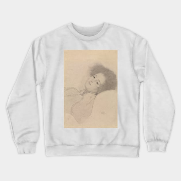 Portrait of a Young Woman Reclining by Gustav Klimt Crewneck Sweatshirt by Classic Art Stall